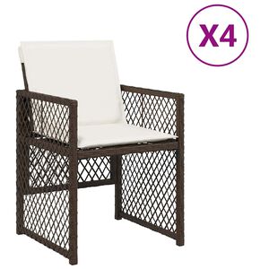 vidaXL dārza krēsli, 4 gab., ar matračiem, PE rotangpalma, brūni