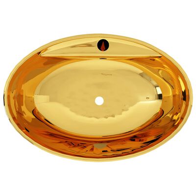 vidaXL izlietne ar noteci, 58,5x39x21 cm, keramika, zelta krāsa