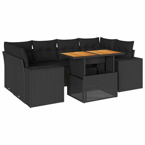 vidaXL 7-daļīgs dārza dīvāna komplekts ar matračiem, melna PE
