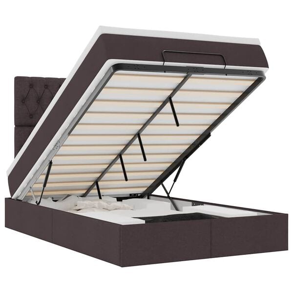 vidaXL Osmaņu gultas rāmis ar matrača tum&scaron;i pelēks 120x190 cm audums