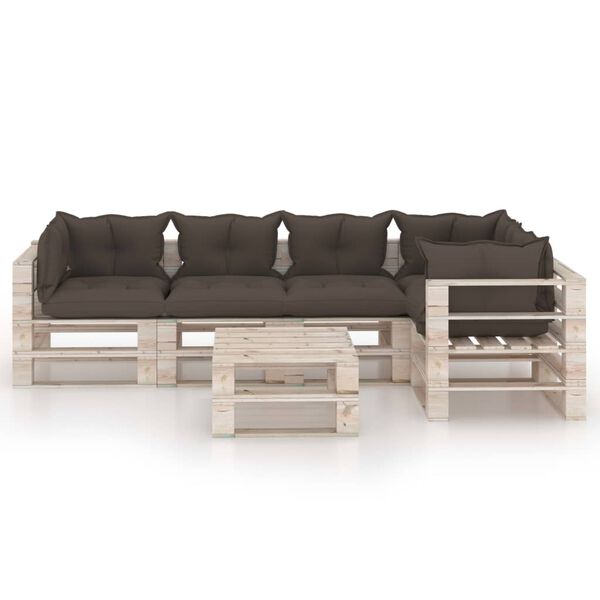 vidaXL 6-daļīgs dārza pale&scaron;u mēbeļu komplekts ar matračiem, priede