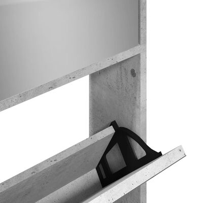 vidaXL apavu plaukts ar spoguli, 4 nodalījumi, pelēks, 63x17x134 cm
