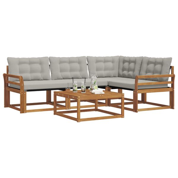 vidaXL Āra dīvānu komplekts ar spilvenu 5 pcs Dabīgs un gai&scaron;i pelēks