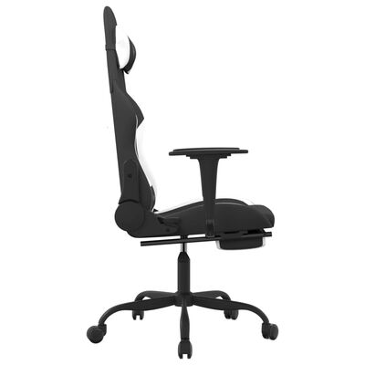 vidaXL datorspēļu krēsls ar kāju balstu, melns un balts audums