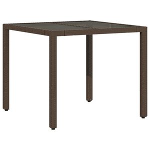 vidaXL dārza galds ar stikla virsmu, 90x90x75 cm, brūna PE rotangpalma