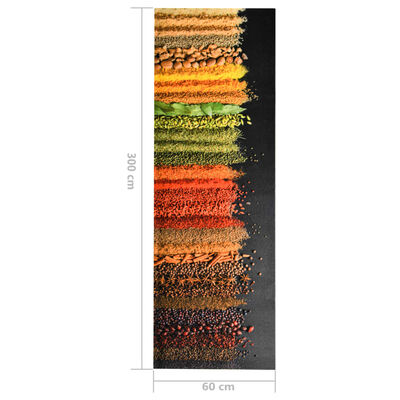 vidaXL virtuves paklājs, mazgājams, apdruka ar garšvielām, 60x300 cm