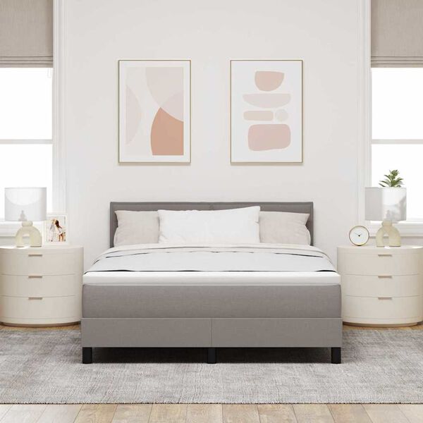 vidaXL Kastītes atsperu gulta ar LED Pelēkbrūna 140 x 200 cm audums