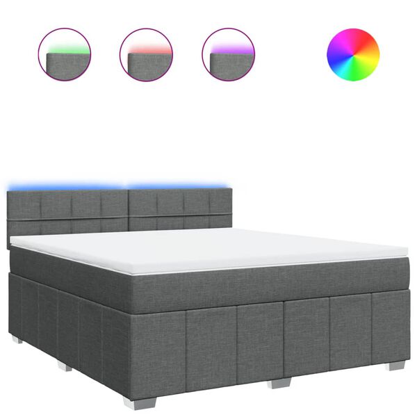 vidaXL atsperu gulta ar matraci, tumši pelēks, 180x200 cm, audums