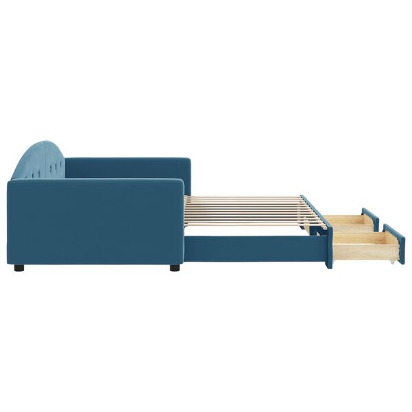 vidaXL izvelkams dīvāns ar atvilktnēm, zils, 100x200 cm, samts