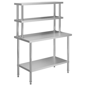 vidaXL virtuves darba galds ar plauktu, 120x60x150 cm, tērauds