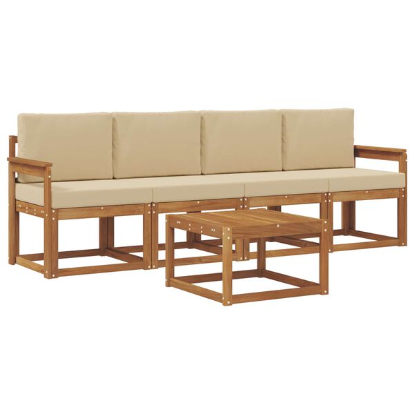 vidaXL Āra dīvānu komplekts 5 pcs Dabisks un bē&scaron;s Cietā akācijas koks