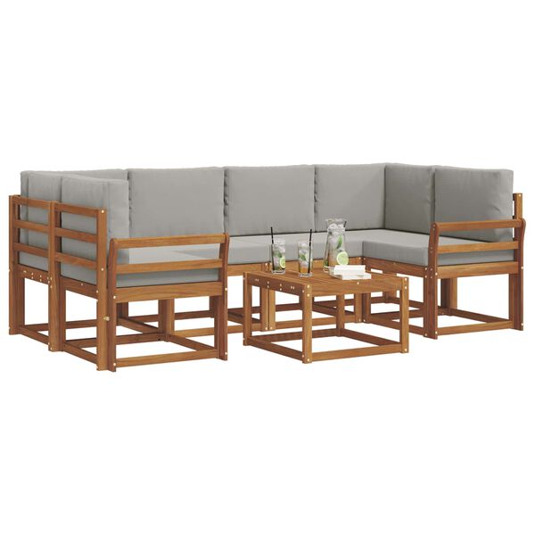 vidaXL Āra dīvānu komplekts ar spilvenu 7 pcs Dabīgs un gai&scaron;i pelēks