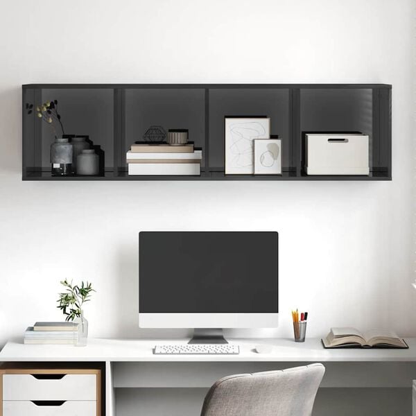 vidaXL sienas TV skapītis, spīdīgi pelēks, 37x37x142,5 cm