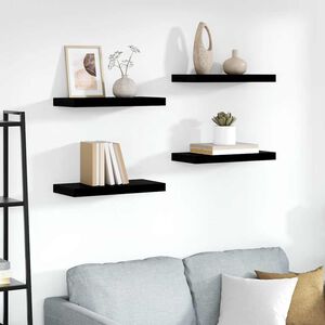 vidaXL sienas plaukti, 4 gab., spīdīgi melni, 50x23,5x3,8 cm, MDF