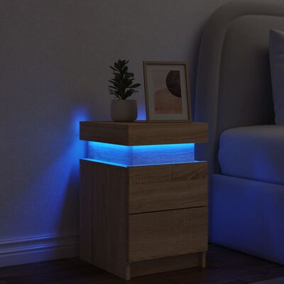 vidaXL naktsskapītis ar LED lampiņām, ozolkoka krāsa, 35x39x55 cm
