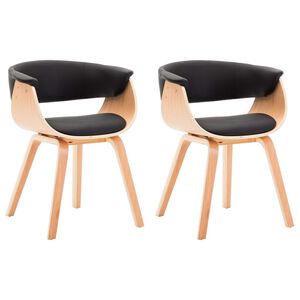 vidaXL virtuves krēsli, 2 gab., liekts koks un melna mākslīgā āda