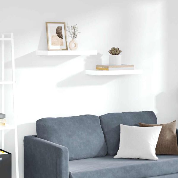 vidaXL sienas plaukti, 2 gab., spīdīgi balti, 50x23x3,8 cm, MDF