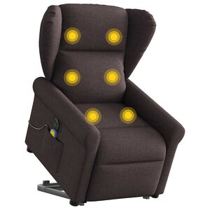 vidaXL elektrisks masāžas krēsls, paceļams, atgāžams, brūns audums