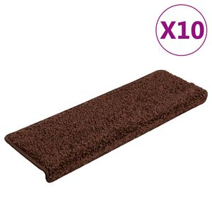 vidaXL kāpņu paklājiņi, 10 gab., 65x21x4 cm, brūni, taisnstūrveida malas