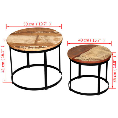 vidaXL kafijas galdiņi, 2 gab., pārstrādāts masīvkoks, 40cm/50 cm