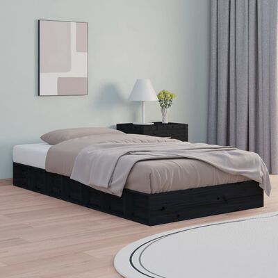 vidaXL gultas rāmis, melns, 140x190 cm, priedes masīvkoks