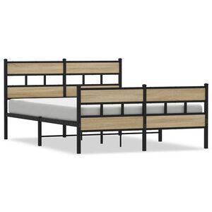 vidaXL gultas rāmis bez matrača, metāls, 150x200cm, ozolkoka imitācija