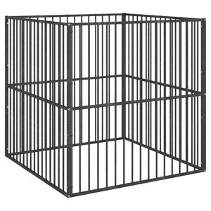 vidaXL suņu sētiņa, 4 paneļi, melna, cinkots tērauds