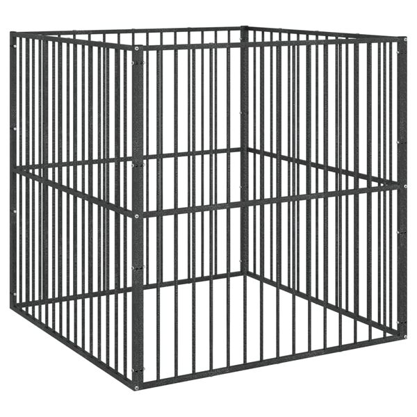 vidaXL suņu sētiņa, 4 paneļi, melna, cinkots tērauds