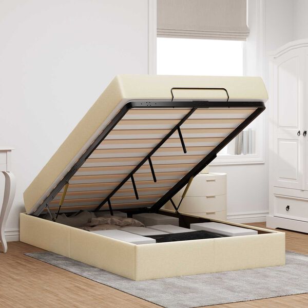 vidaXL Gultas rāmis ar matraci ar matraci 2 pcs Krēmkrāsa audums