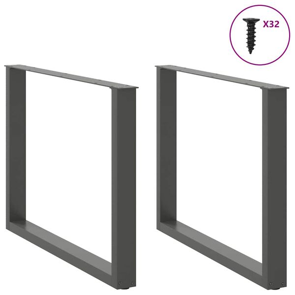 vidaXL ēdamgalda kājas, 2 gab., U-veida, antracīta krāsā, 100x(72-73) cm, tērauds