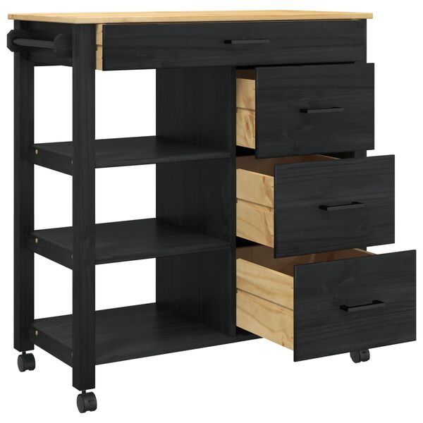 vidaXL Virtuves ratiņ&scaron; Melna 84 x 40 x 88,5 cm