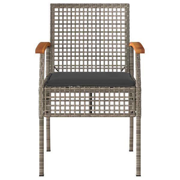 vidaXL 3-daļīgs bistro mēbeļu komplekts, matrači,pelēka PE rotangpalma