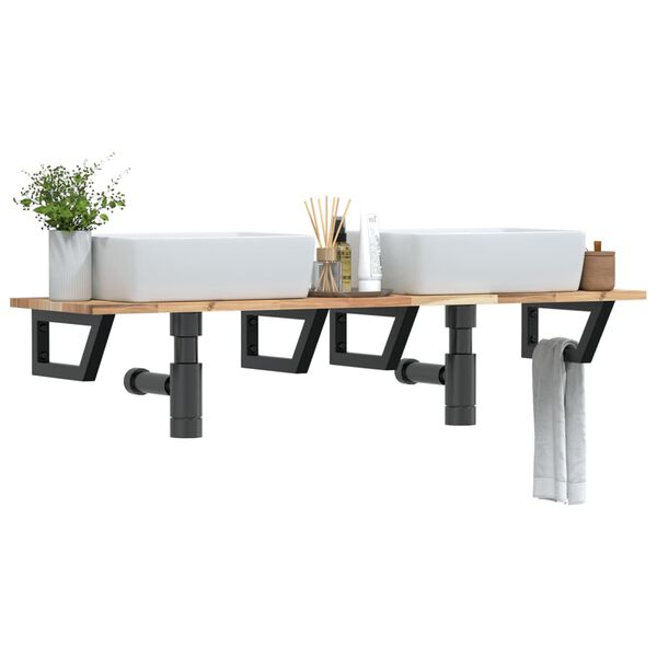 vidaXL izlietnes plaukts, stiprināms pie sienas, tērauds, akācija