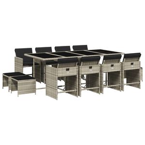 vidaXL 13-daļīgs dārza mēbeļu komplekts ar matračiem, gai&scaron;i pelēka PE