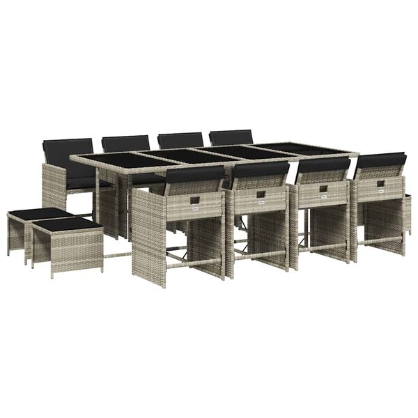 vidaXL 13-daļīgs dārza mēbeļu komplekts ar matračiem, gai&scaron;i pelēka PE