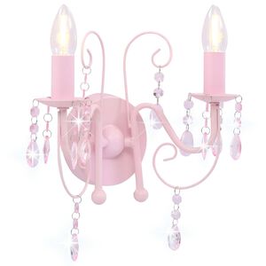 vidaXL sienas lampa ar pērlītēm, rozā, 2 x E14 spuldzes