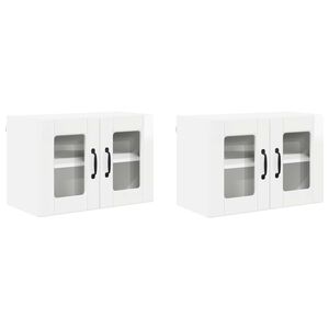 vidaXL Sienas stikla skapis PORTO 2 pcs Augsta spīduma baltā krāsa
