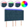 vidaXL gultas galvgalis ar LED, 147x16x118/128 cm, tum&scaron;i zils samts
