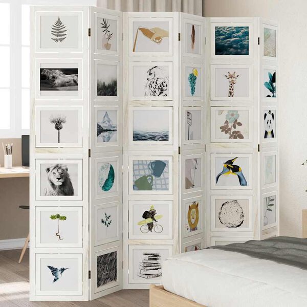 vidaXL 6-paneļu istabas aizslietnis, balts, paulonijas masīvkoks