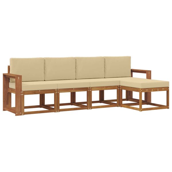 vidaXL Āra dīvānu komplekts 5 pcs Dabisks un bē&scaron;s Cietā akācijas koks