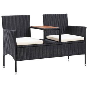 vidaXL divvietīgs dārza sols ar galdiņu, 143 cm, PE rotangpalma, melns