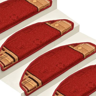 vidaXL kāpņu paklāji, 15 gab., pašlīmējoši, 65x21x4 cm, sarkani