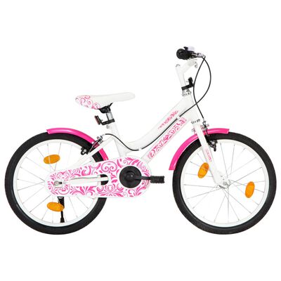 vidaXL bērnu velosipēds, 18 collas, rozā ar baltu