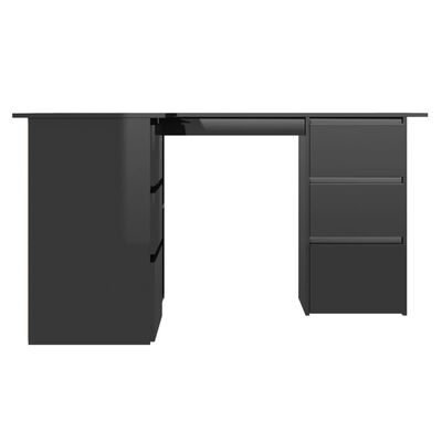 vidaXL stūra rakstāmgalds, spīdīgi melns, 145x100x76 cm, skaidu plāksne