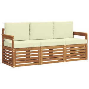 vidaXL Dīvāna komplekti 3 pcs Dabisks un krējuma Cietā akācijas koks