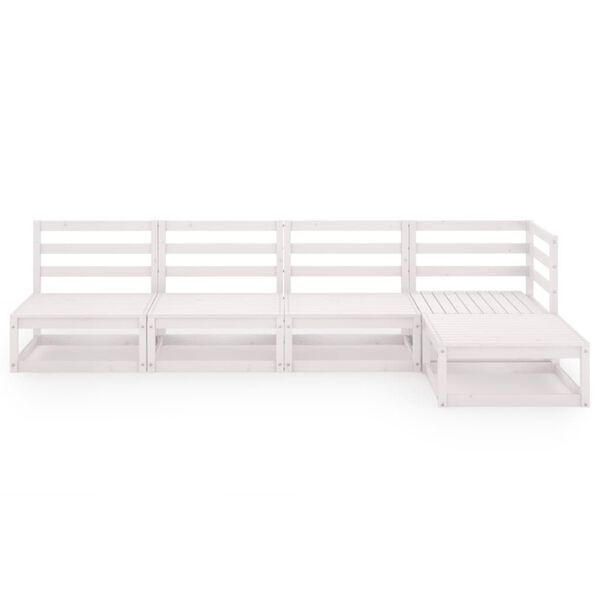 vidaXL 5-daļīgs dārza atpūtas mēbeļu komplekts, balts, priedes koks