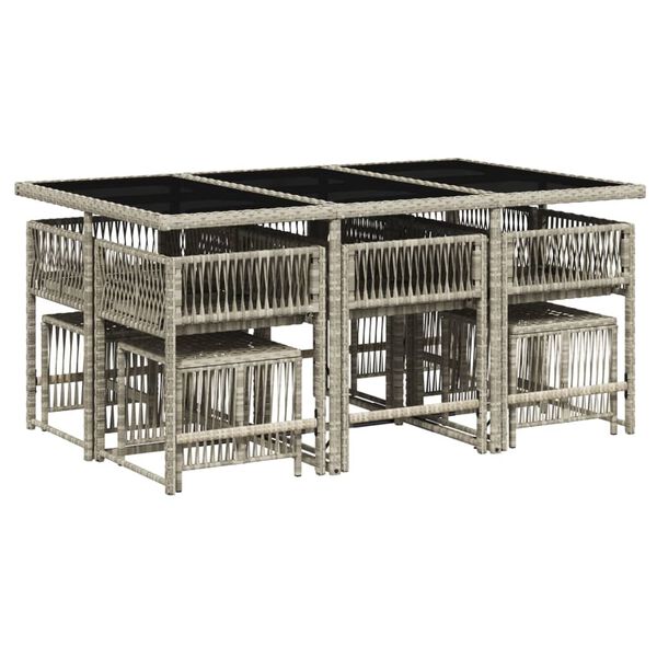 vidaXL 11-daļīgs dārza mēbeļu komplekts ar matračiem, gai&scaron;i pelēka PE