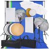 vidaXL fotostudijas komplekts &ndash; gaismas izkliedētāji, foni, reflektori
