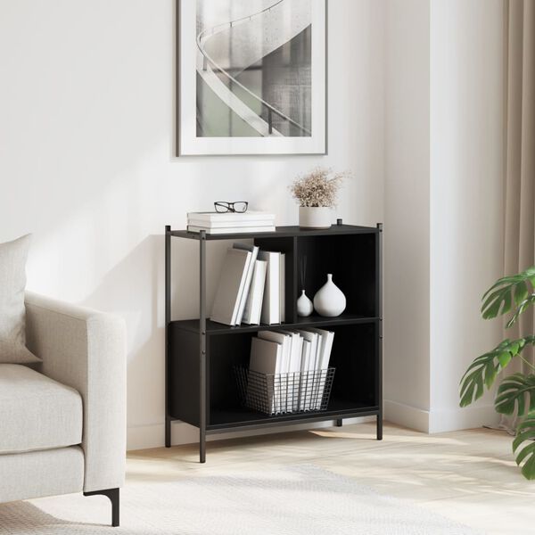 vidaXL grāmatplaukts, melns, 72x28x77,5 cm, inženierijas koks