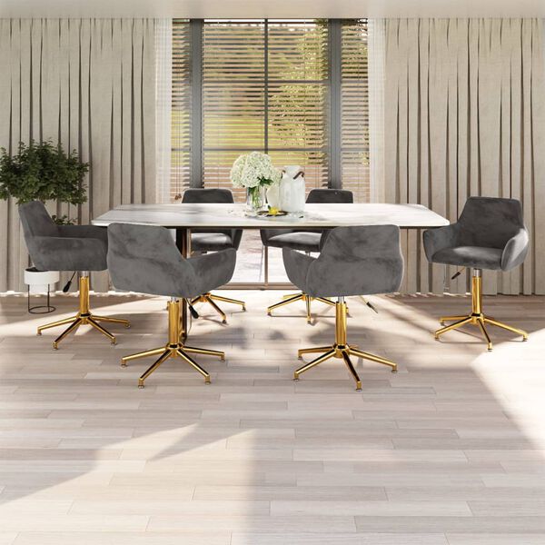 vidaXL grozāmi virtuves krēsli, 6 gab., tum&scaron;i pelēks samts